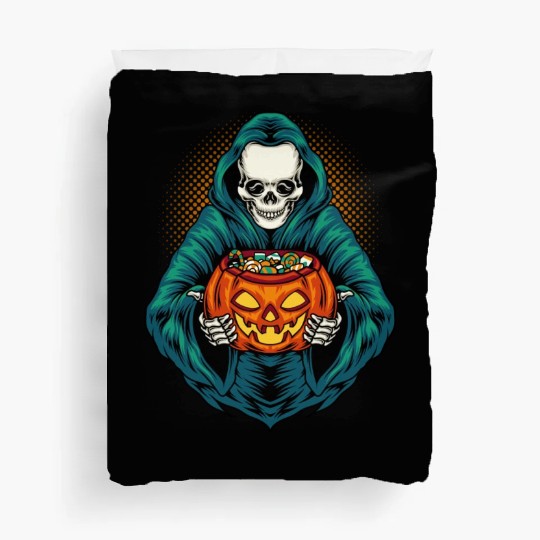 Grim Reaper With Scary Pumpkin - Halloween Duvet Covers