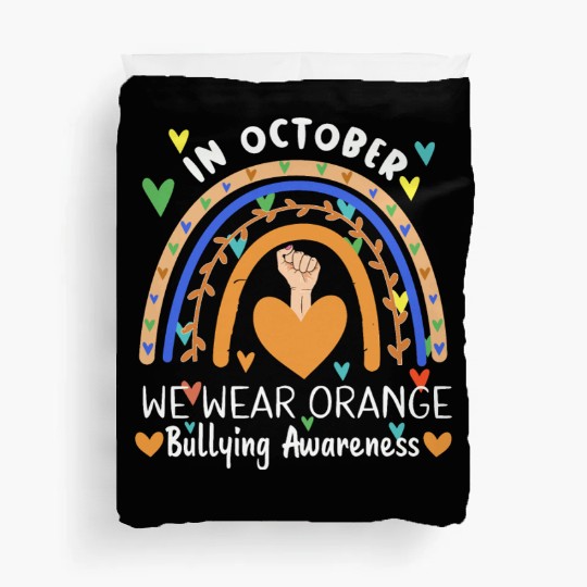Rainbow in October orange Unity Day bullying Duvet Covers