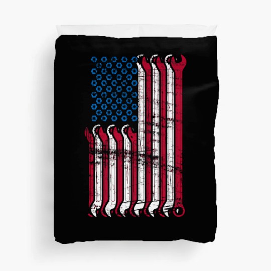 American Flag Mechanic Combination Wrenches Duvet Covers