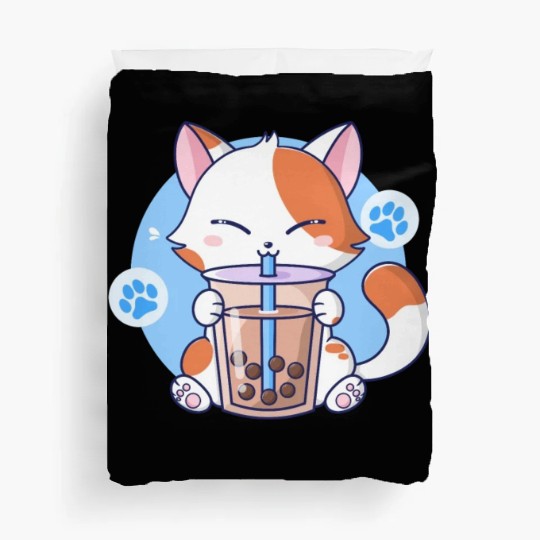 Cat Boba Tea Bubble Tea Kawaii Anime Japanese Neko Duvet Covers
