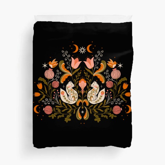 Little folks foxes in autumn night garden Duvet Covers