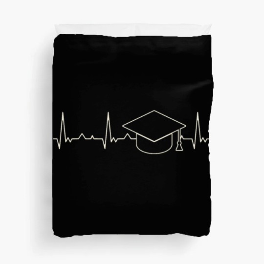 Graduation Cap. Heart. Love. EKG. Pulse. Beat. Duvet Covers