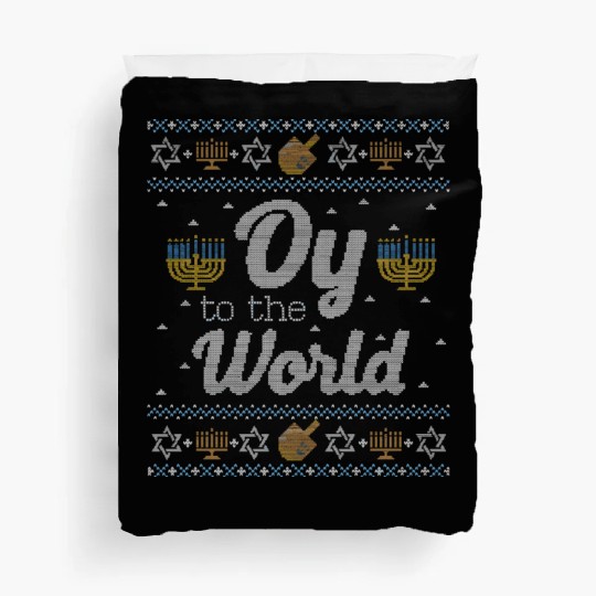 Funny Ugly Hanukkah Oy To The World Duvet Covers