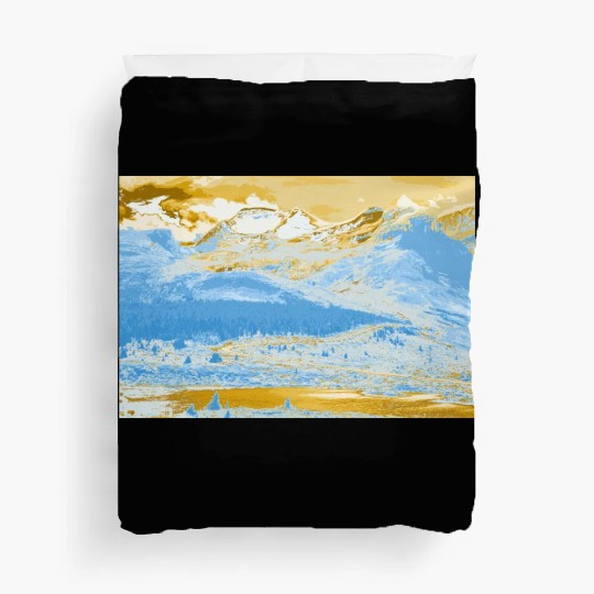 Golden Blue Mountain Lake Duvet Covers