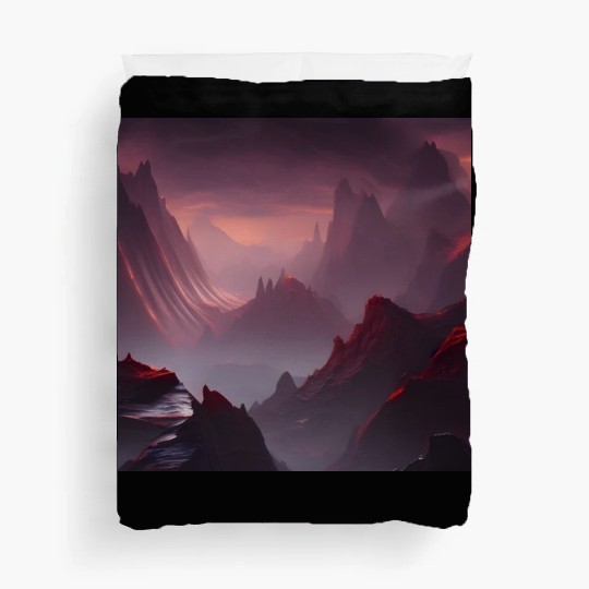 Lonely Red Mountains on an Alien Planet Abstract Duvet Covers