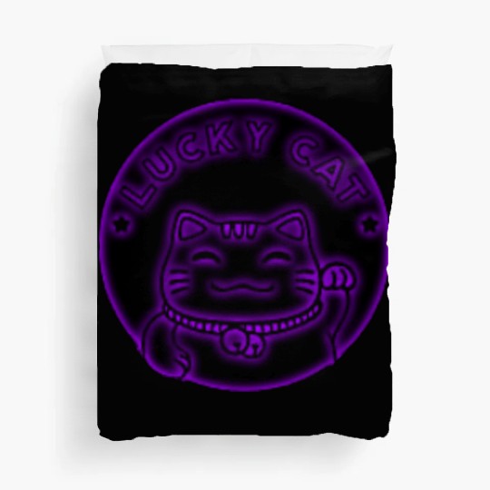 Purple neon lucky cat Duvet Covers