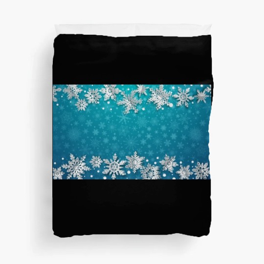 Elegant Teal Winter Snowflakes Pattern Duvet Covers