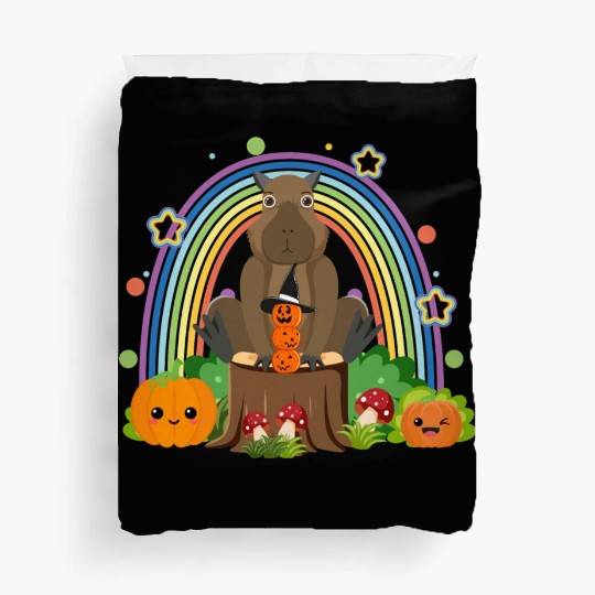 Capybara with a pumpkin Duvet Covers