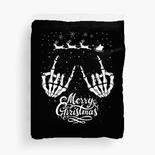 Rock On Rock Star Christmas Skeleton Hands Santa Duvet Covers