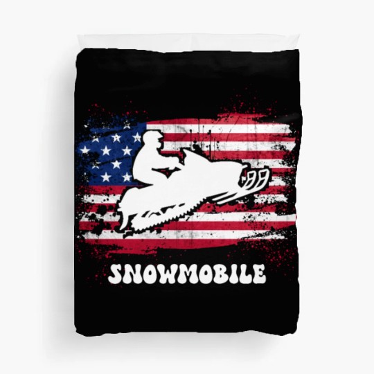 American Flag Snowmobile Rider Snowmobiling Winter Duvet Covers