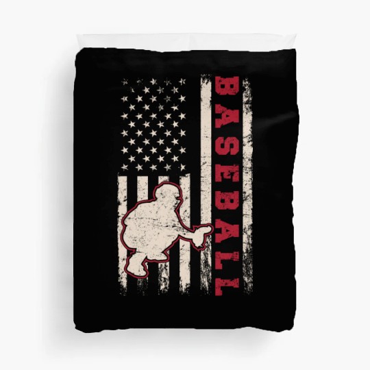 Baseball Catcher USA Flag Patriotic American Flag Duvet Covers