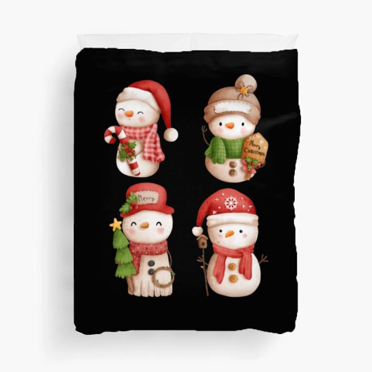 Snowmen in christmas mode happy holidays Duvet Covers