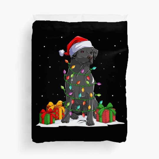 Black Lab Labrador Christmas Lights Pajama Dog Duvet Covers