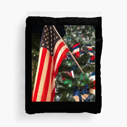 Patriotic Christmas US Flag In Christmas Tree Duvet Covers