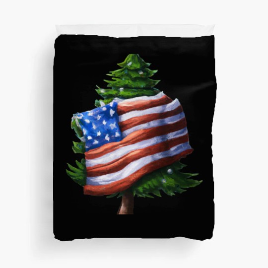 Patriotic Christmas US Flag Wrapped Christmas Tree Duvet Covers