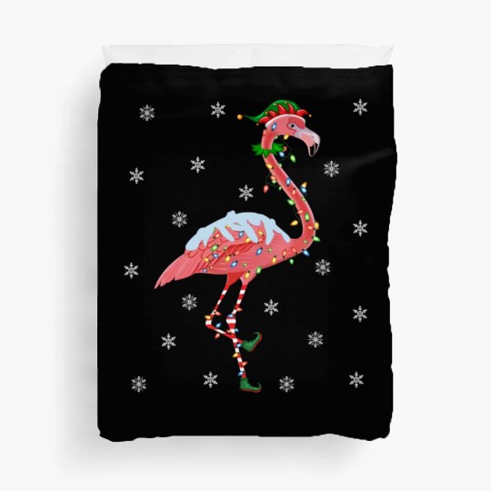 Flamingo Lover Xmas Gift Santa Hat Elf Flamingo Duvet Covers