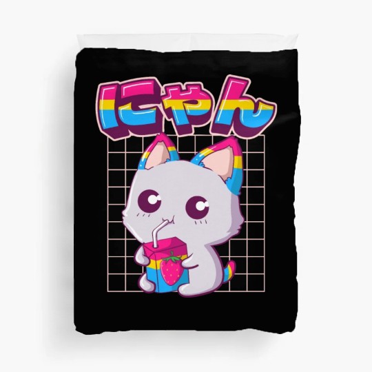 Pansexual Pride Kawaii Cat Strawberry Milk Pansexu Duvet Covers
