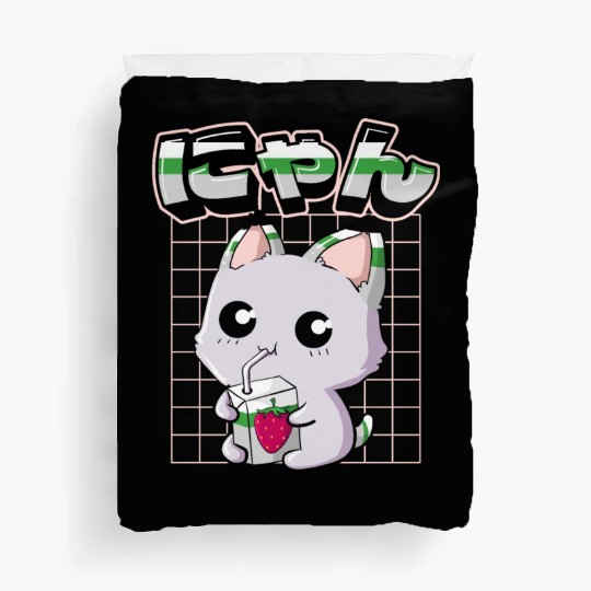 Demiromantic Pride Kawaii Cat Strawberry Milk Duvet Covers