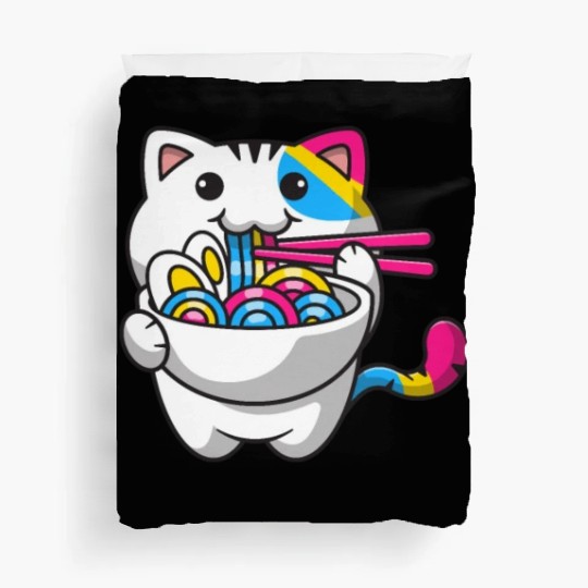 Pansexual Pride Kawaii Cat Ramen Noodles Pansexual Duvet Covers