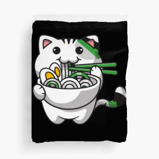 Demiromantic Pride Kawaii Cat Ramen Noodles Duvet Covers