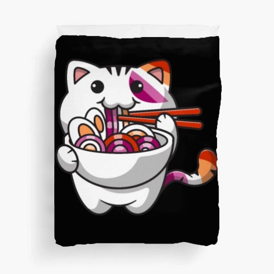 Lesbian Pride Gay Kawaii Cat Ramen Noodles Lesbian Duvet Covers