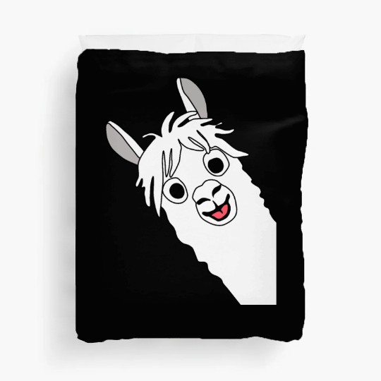 Laughing alpaca comic lama in white with big eyes Duvet Covers