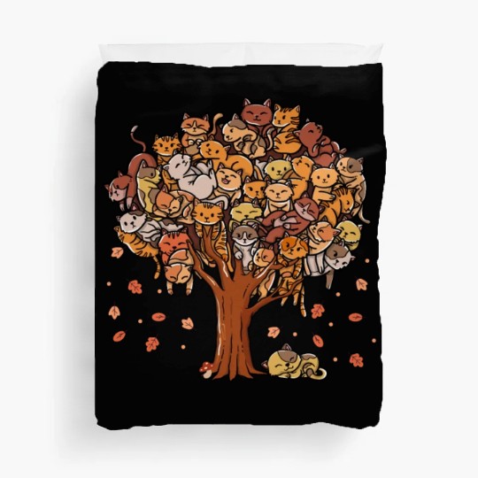 Autumn Tree Kittens Family Of Cats Fall Season Duvet Covers