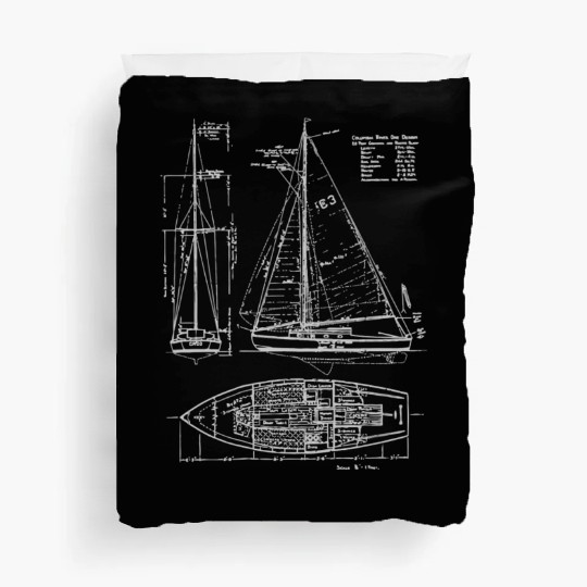 Sailboat Blueprint Old Ocean Sailing For Sailors Duvet Covers