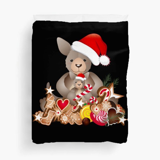 cute kangaroo for christmas with santa hat Duvet Covers