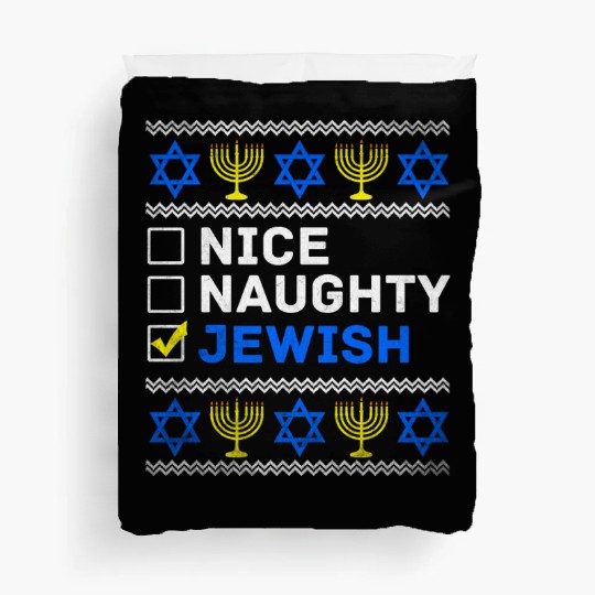 Nice Naughty Jewish Ugly Hanukkah Sweater Chanukah Duvet Covers