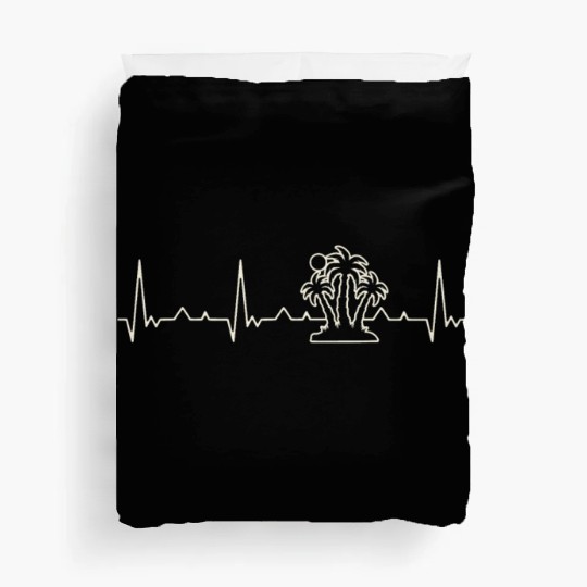 Beach Palm Sunset. Heart. Love. EKG. Pulse. Beat. Duvet Covers