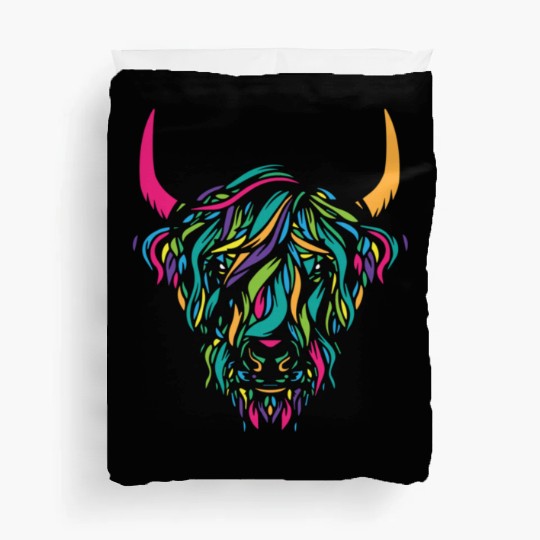 Funny Cow highland cow animal colorful Duvet Covers
