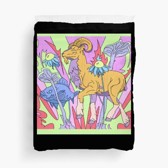 A goat and a fish in a fantasy garden Duvet Covers