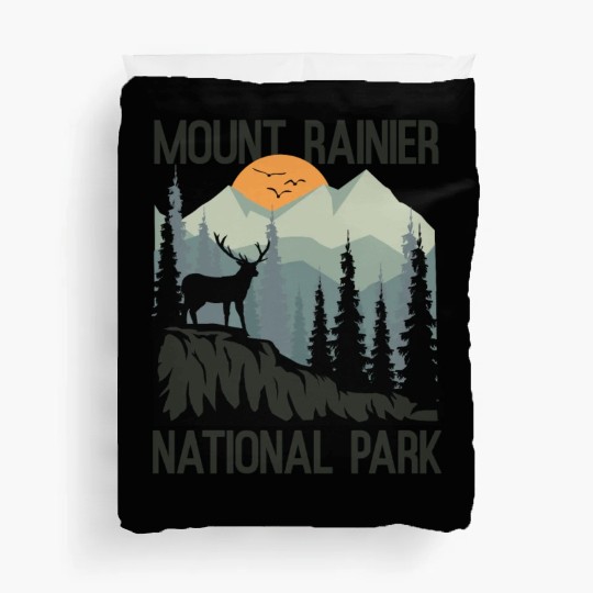 Mount Rainier National Park Mountains Deer Duvet Covers