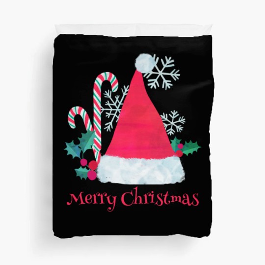 Santa Hat and Candy Canes for Christmas Duvet Covers