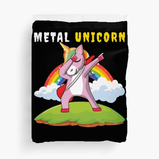 Dabbing Unicorn Rainbow Metal Music Heavy Rock Duvet Covers