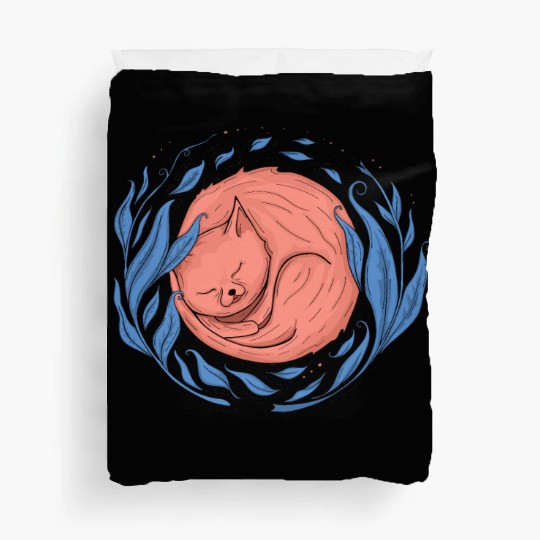 A sleeping cat surrounded by leaves Duvet Covers