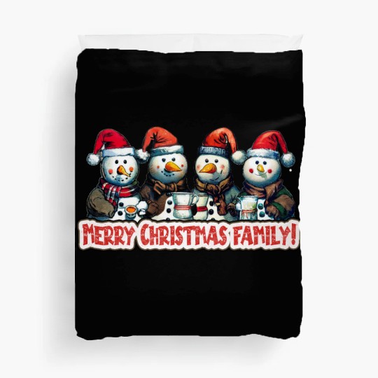 Snowmen in christmas coral, image for end of year, Duvet Covers