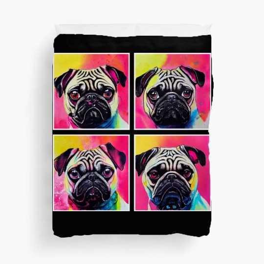 Pug, anime, comic or retro style. I love my dog! Duvet Covers
