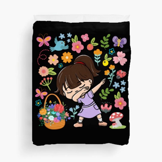 Dabbing Girl Hippie Flower Bouquet Basket Spring Duvet Covers