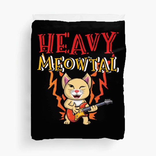 Kawaii Cat Heavy Meow Metal Music Lover Guitar Duvet Covers