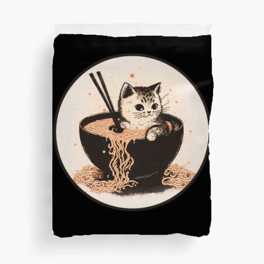 Cat Cat Ramen Noodles Cute Kitten Noodle Soup Duvet Covers