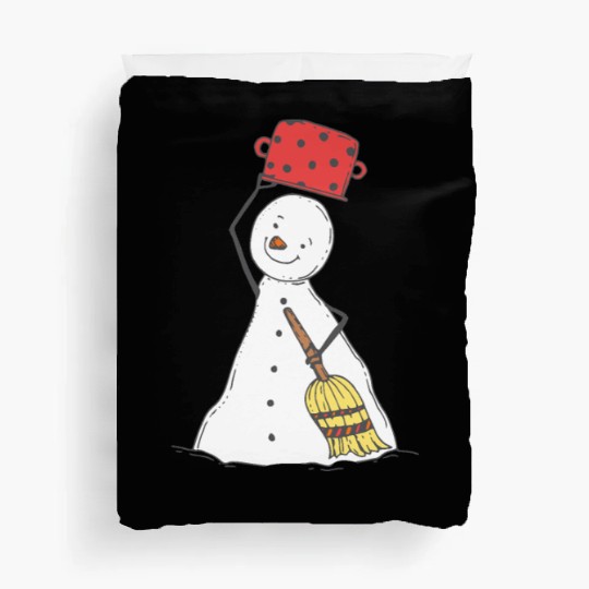 funny snowman with mustache and carrot Duvet Covers