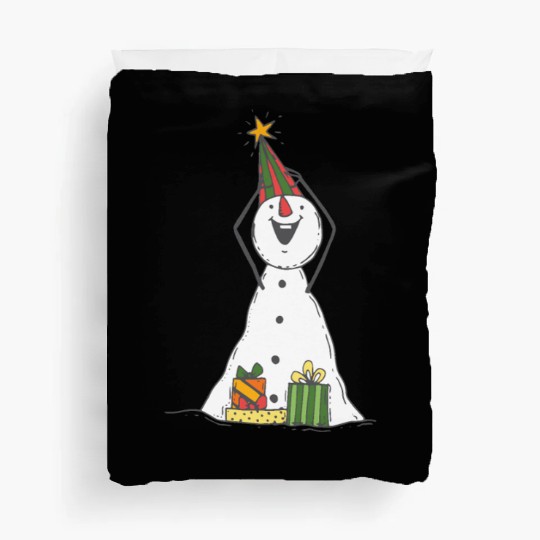 funny snowman with mustache and carrot Duvet Covers
