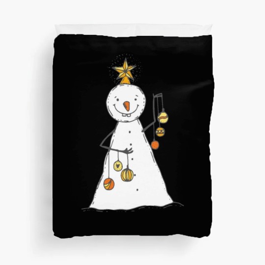 funny snowman with mustache and carrot Duvet Covers