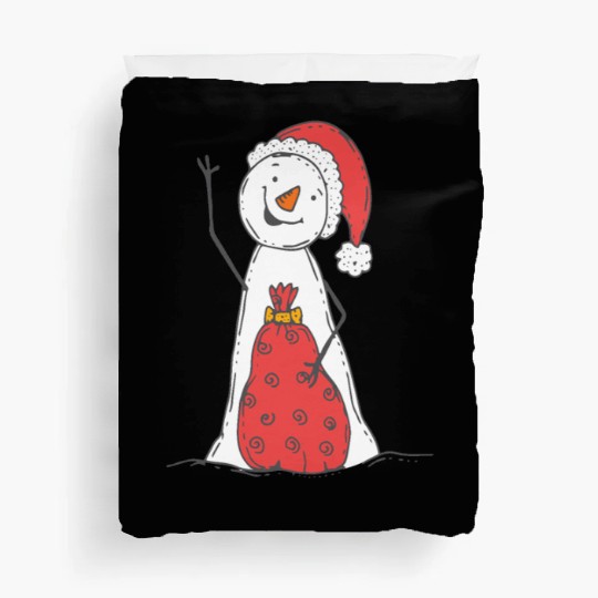 funny snowman with mustache and carrot Duvet Covers
