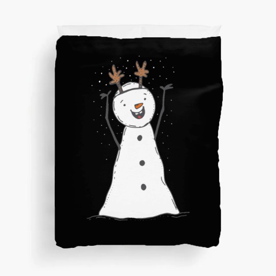 funny snowman with mustache and carrot Duvet Covers