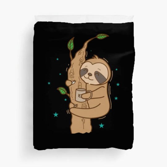 Sloth with Cup of Tea or Coffee lazy Duvet Covers