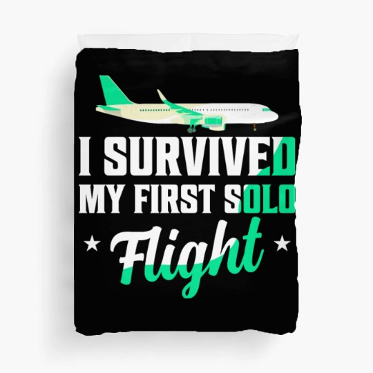 I Survived My First Solo Flight Pilot Duvet Covers