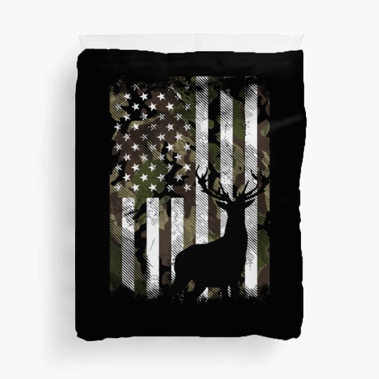 Camo US Flag Deer Elk Buck Camoflage Hunting Hunte Duvet Covers